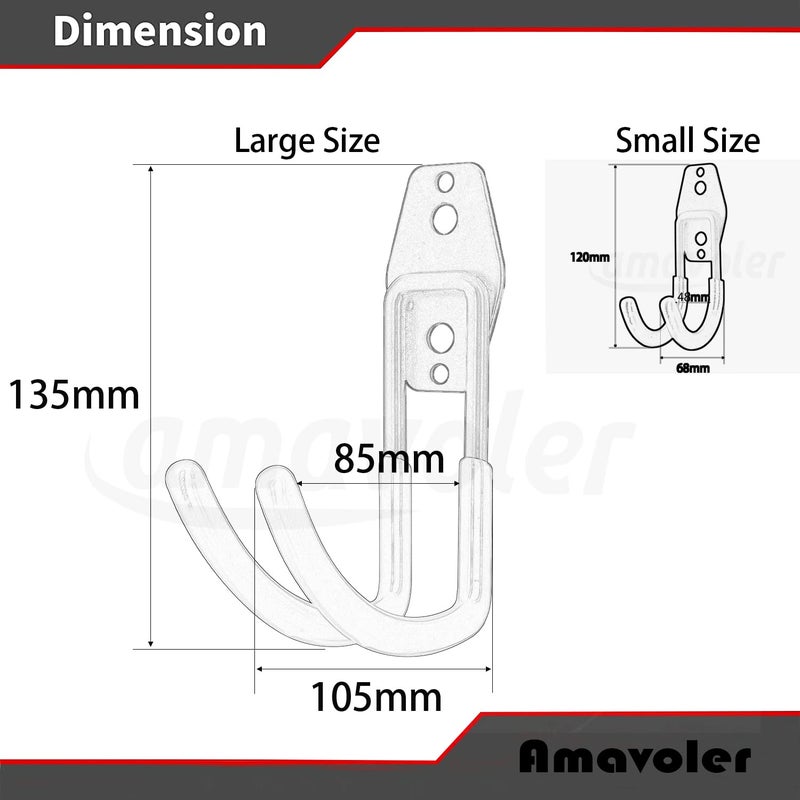 Amavoler Wall Mount Helmet Holder Black 2 Large Double Iron Curved Hooks with Mounting Screws Ideal for Harley Honda Kawasaki Helmets - Image 4