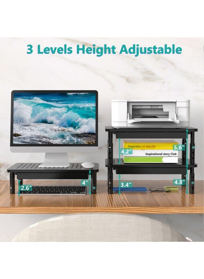 Monitor Stand Riser with Drawer, 3 Height Adjustable Computer Monitor Stand for Desk, Metal Stand Riser for PC, Laptop, Printer & iMac for Home & Office - Image 2