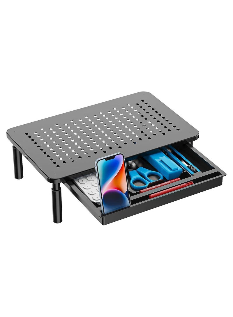 Monitor Stand Riser with Drawer, 3 Height Adjustable Computer Monitor Stand for Desk, Metal Stand Riser for PC, Laptop, Printer & iMac for Home & Office - Image 1