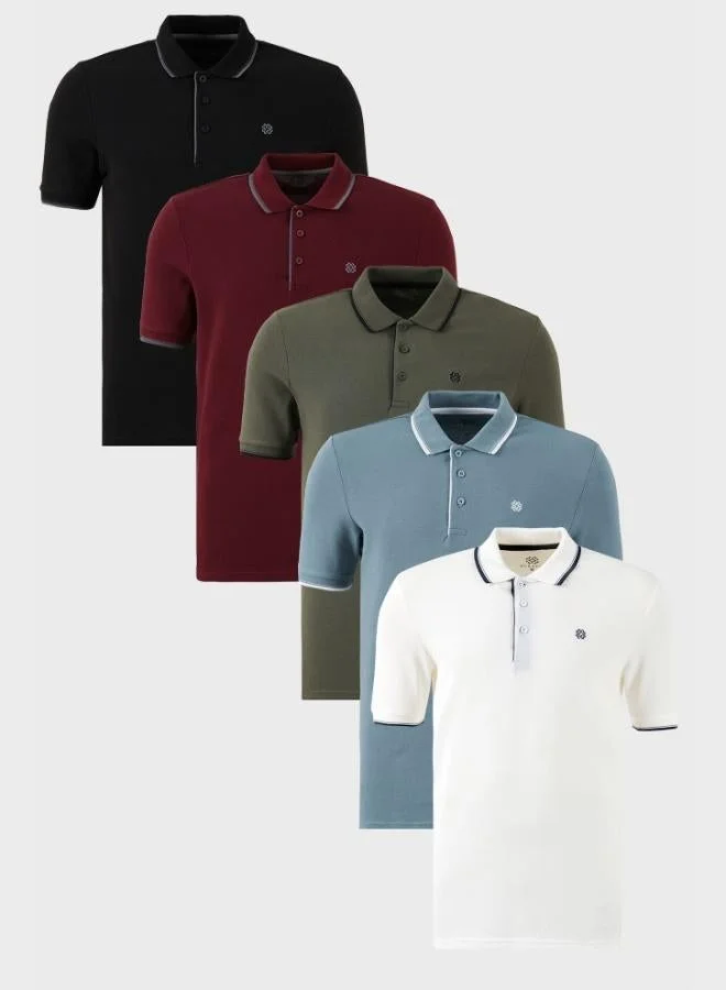 بوراتي تيشيرت رجالي قطن بولو بياقة بأزرار وخطوط ضيقة  قطع