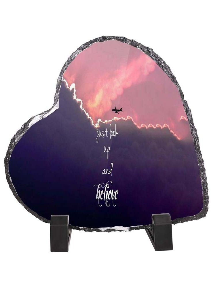Protective Printed White Heart Shape Marble Photo Frame for Table Top One Just Look Up And Believe