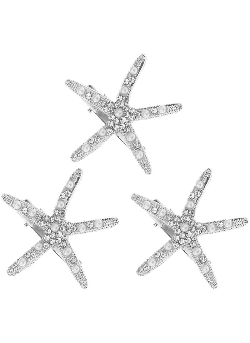 minkissy minkissy Metal Starfish Hairpins Rhinestone Starfish Hair Clip for Women 3 Pack Hair Handmade Hair Barrettes Sea Star Beach Mermaid Hairpin Hair Accessories for GirlsSilver 