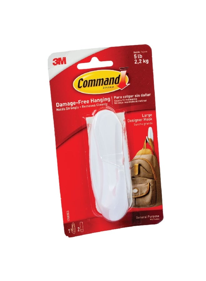 Command Designer Adhesive Hook with 2 Strips White Large 17083ES  - Image 1
