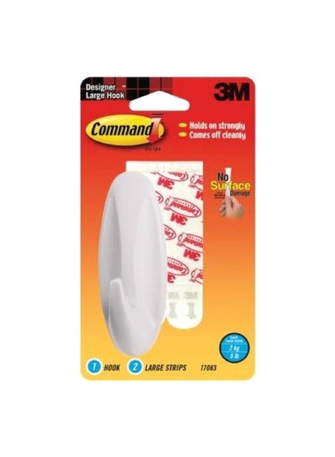 Command Designer Adhesive Hook with 2 Strips White Large 17083ES  - Image 2