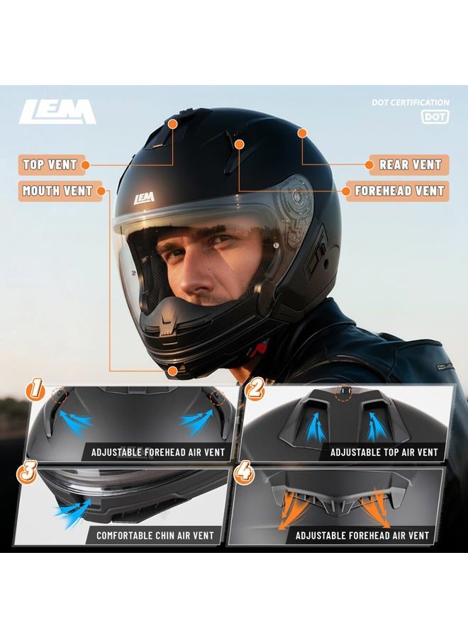 LEM Modular Motorcycle Helmets for Adults, Full Face Motorcycle Helmets for Men, Detachable Chin Guard, DOT Approved, Anti-Fog PINLOCK & DVS Dual Vision, Double D Lock, Quick (Matte Black, Large) - Image 4