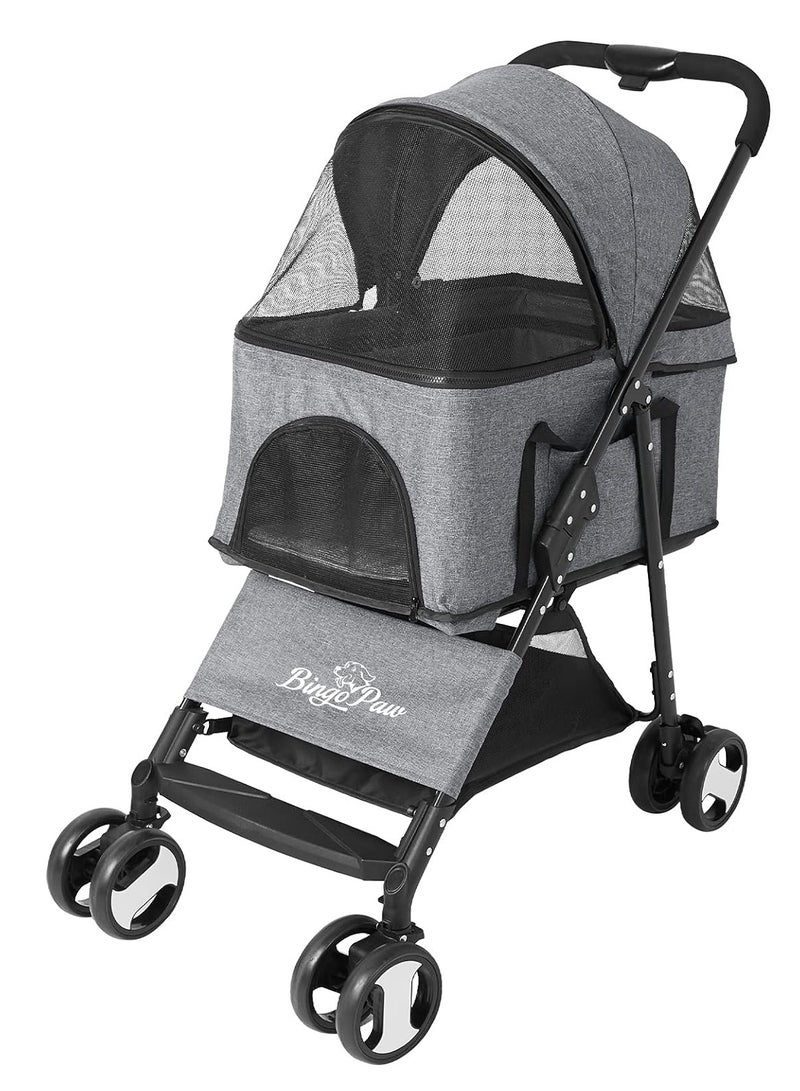 Pet Stroller Foldable Outdoor Cat Trolley for Dog Travel Pram with Lockable Wheels 2 in 1 Dog Cart Cat Carrier with Detachable Basket and Rain Cover for Large Cats or Small Dogs up to 15kg - Image 1