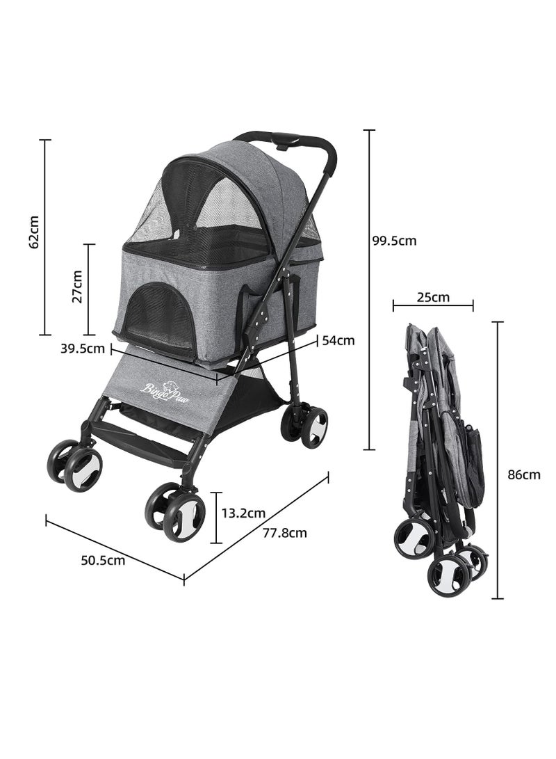 Pet Stroller Foldable Outdoor Cat Trolley for Dog Travel Pram with Lockable Wheels 2 in 1 Dog Cart Cat Carrier with Detachable Basket and Rain Cover for Large Cats or Small Dogs up to 15kg - Image 2
