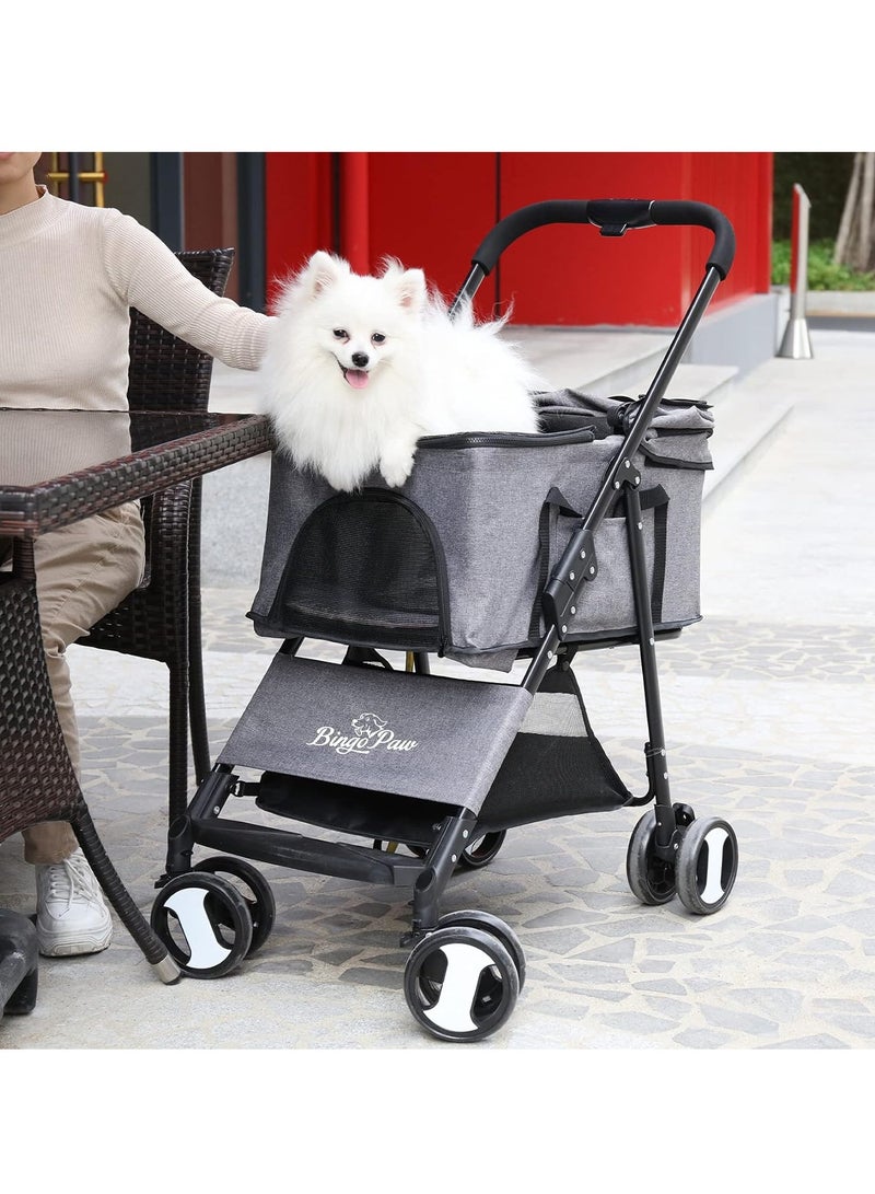 Pet Stroller Foldable Outdoor Cat Trolley for Dog Travel Pram with Lockable Wheels 2 in 1 Dog Cart Cat Carrier with Detachable Basket and Rain Cover for Large Cats or Small Dogs up to 15kg - Image 3