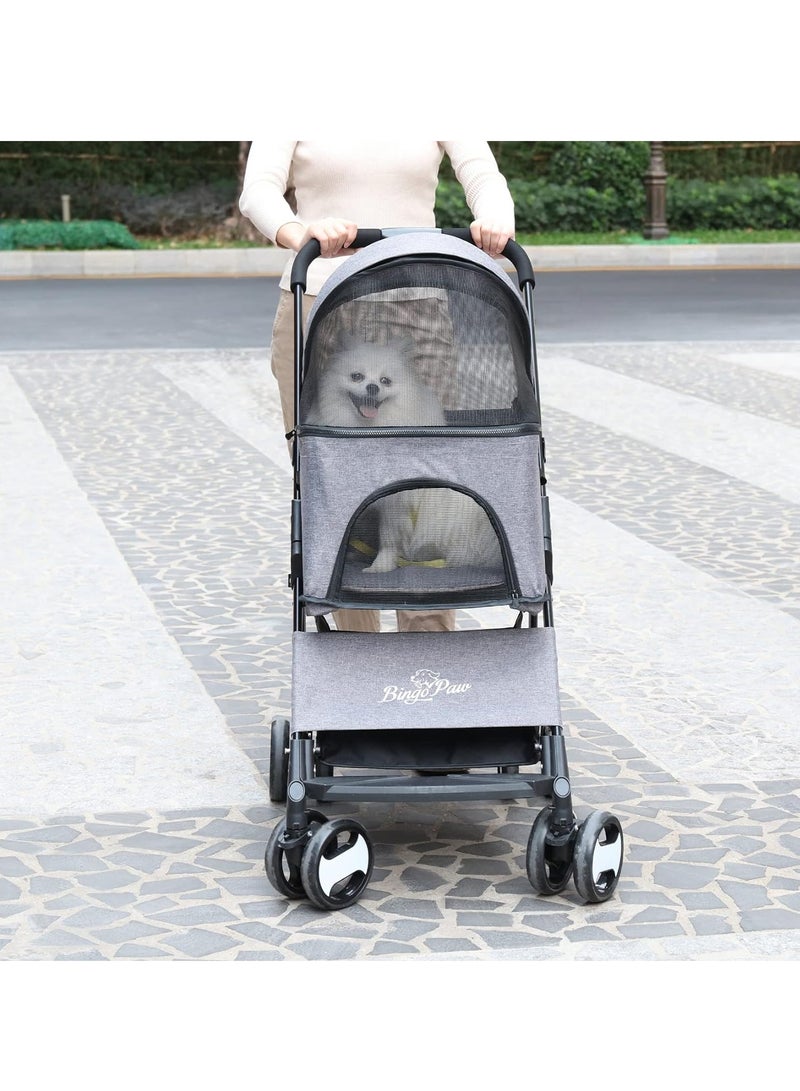Pet Stroller Foldable Outdoor Cat Trolley for Dog Travel Pram with Lockable Wheels 2 in 1 Dog Cart Cat Carrier with Detachable Basket and Rain Cover for Large Cats or Small Dogs up to 15kg - Image 4