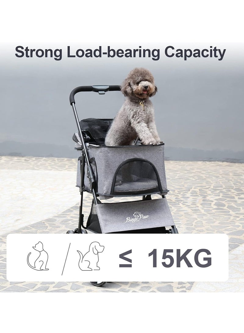 Pet Stroller Foldable Outdoor Cat Trolley for Dog Travel Pram with Lockable Wheels 2 in 1 Dog Cart Cat Carrier with Detachable Basket and Rain Cover for Large Cats or Small Dogs up to 15kg - Image 5