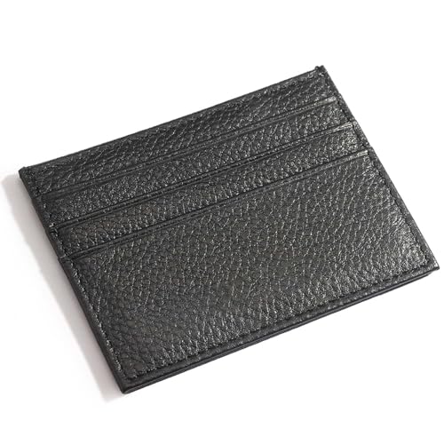 M-Plateau Credit Card Wallet, Super Slim Card Holder, Genuine Leather Wallet for Man and Women with 6 Card Slots and 1 Pocket (Black) - Image 1