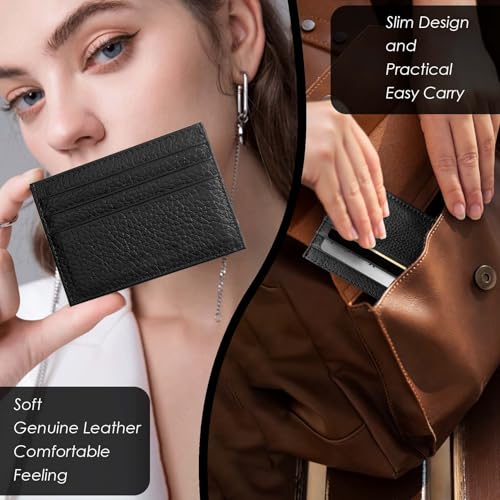 M-Plateau Credit Card Wallet, Super Slim Card Holder, Genuine Leather Wallet for Man and Women with 6 Card Slots and 1 Pocket (Black) - Image 3