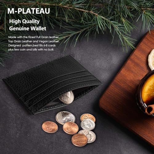 M-Plateau Credit Card Wallet, Super Slim Card Holder, Genuine Leather Wallet for Man and Women with 6 Card Slots and 1 Pocket (Black) - Image 5