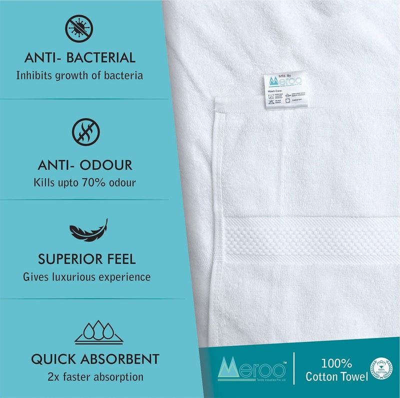 Meroo Diamond Cotton Large Bath Towel for Hotel and Spa (White 75 x 150 cm, 550 GSM, 620 g) - Pack of 3 - Image 3