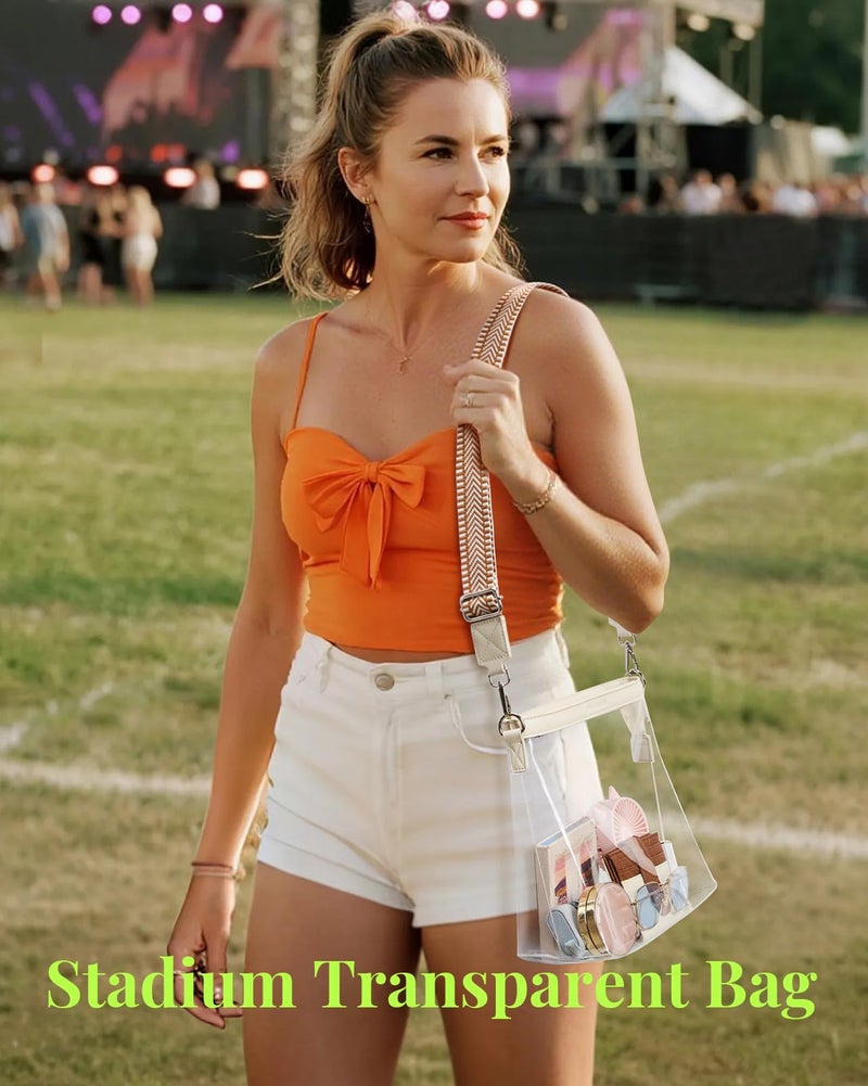 BOSTANTEN Clear Bag for Stadium Events Approved Crossbody Purse with Adjustable Strap for Concerts, Festivals Beige - Image 2