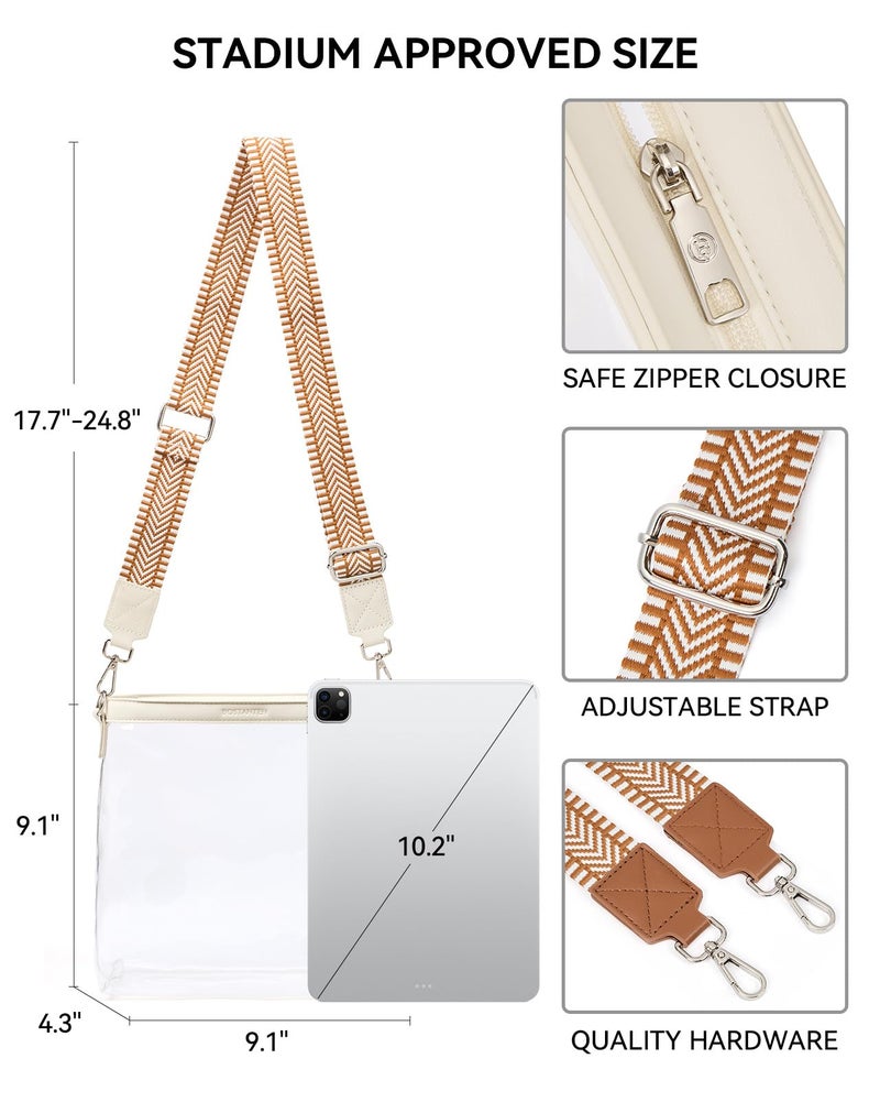 BOSTANTEN Clear Bag for Stadium Events Approved Crossbody Purse with Adjustable Strap for Concerts, Festivals Beige - Image 4