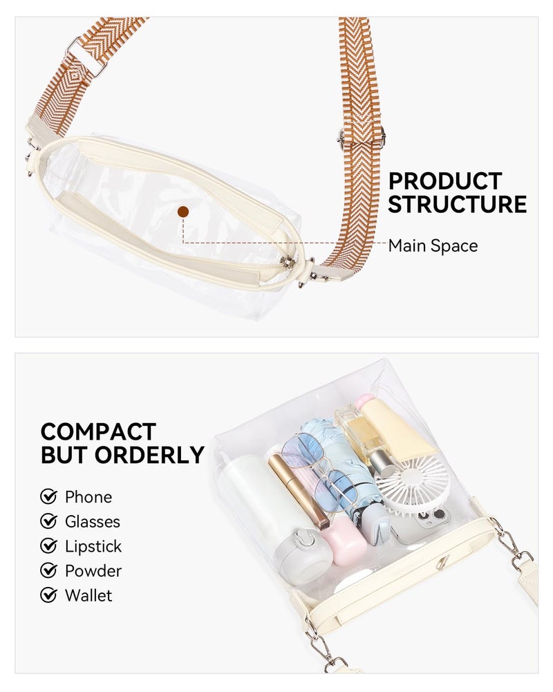 BOSTANTEN Clear Bag for Stadium Events Approved Crossbody Purse with Adjustable Strap for Concerts, Festivals Beige - Image 5