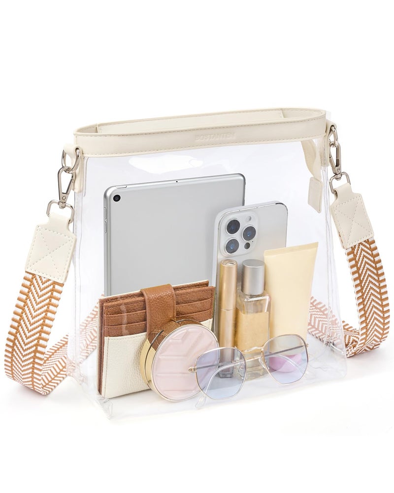 BOSTANTEN Clear Bag for Stadium Events Approved Crossbody Purse with Adjustable Strap for Concerts, Festivals Beige - Image 1