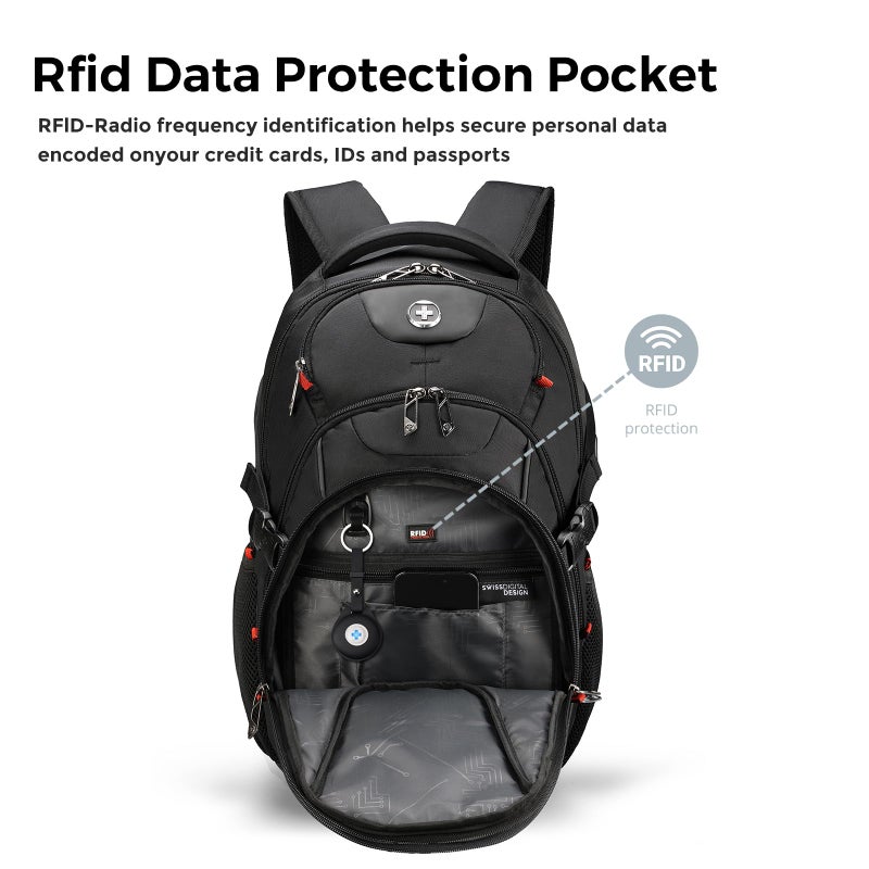 Swissdigital Laptop Backpack with USB Charging Port, Travel Backpack Fits 15.6 inches Computer, 31L Backpack for Men | SD8039508F-01 - Image 5