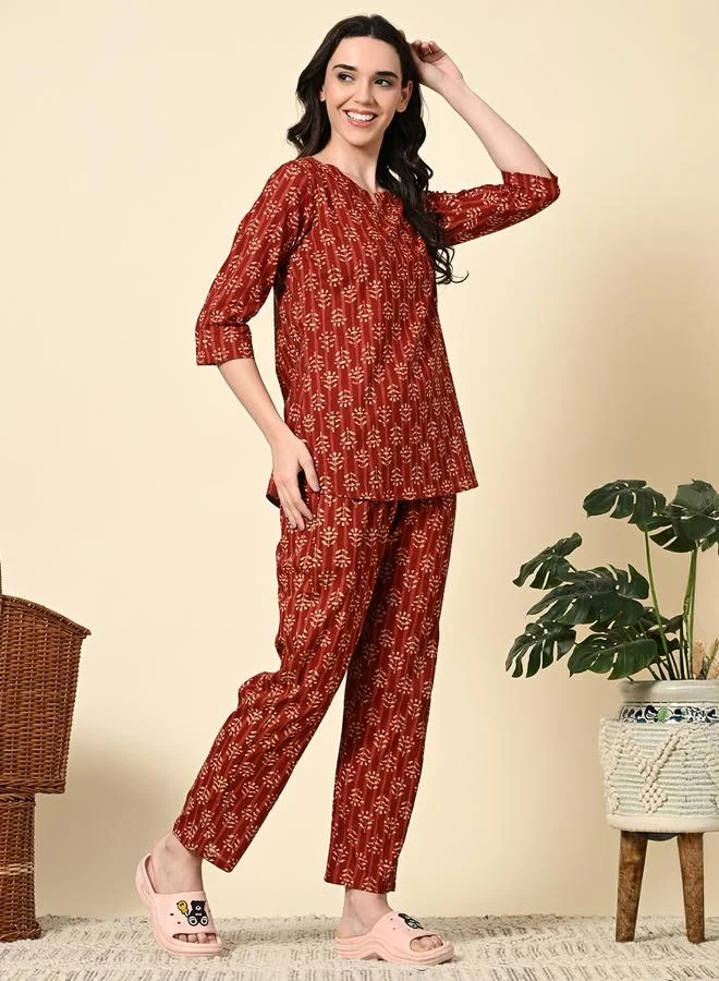 تايك تو طقم بيجاما من بنطال وبلوزة قطن بطبعة كاملة