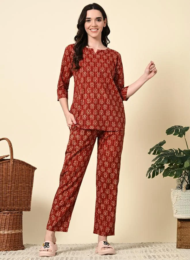 تايك تو طقم بيجاما من بنطال وبلوزة قطن بطبعة كاملة