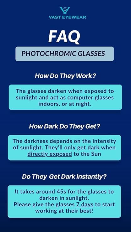 Vast® Photochromic Blue Cut Computer Glasses for Eye Protection | Zero Power Anti Glare & Blue Light Filter | UV Protect Specs for Men & Women| Frames| Cooling Glasses Lens (Black - Aviator style) - Image 3