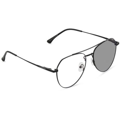 Vast® Photochromic Blue Cut Computer Glasses for Eye Protection | Zero Power Anti Glare & Blue Light Filter | UV Protect Specs for Men & Women| Frames| Cooling Glasses Lens (Black - Aviator style) - Image 1