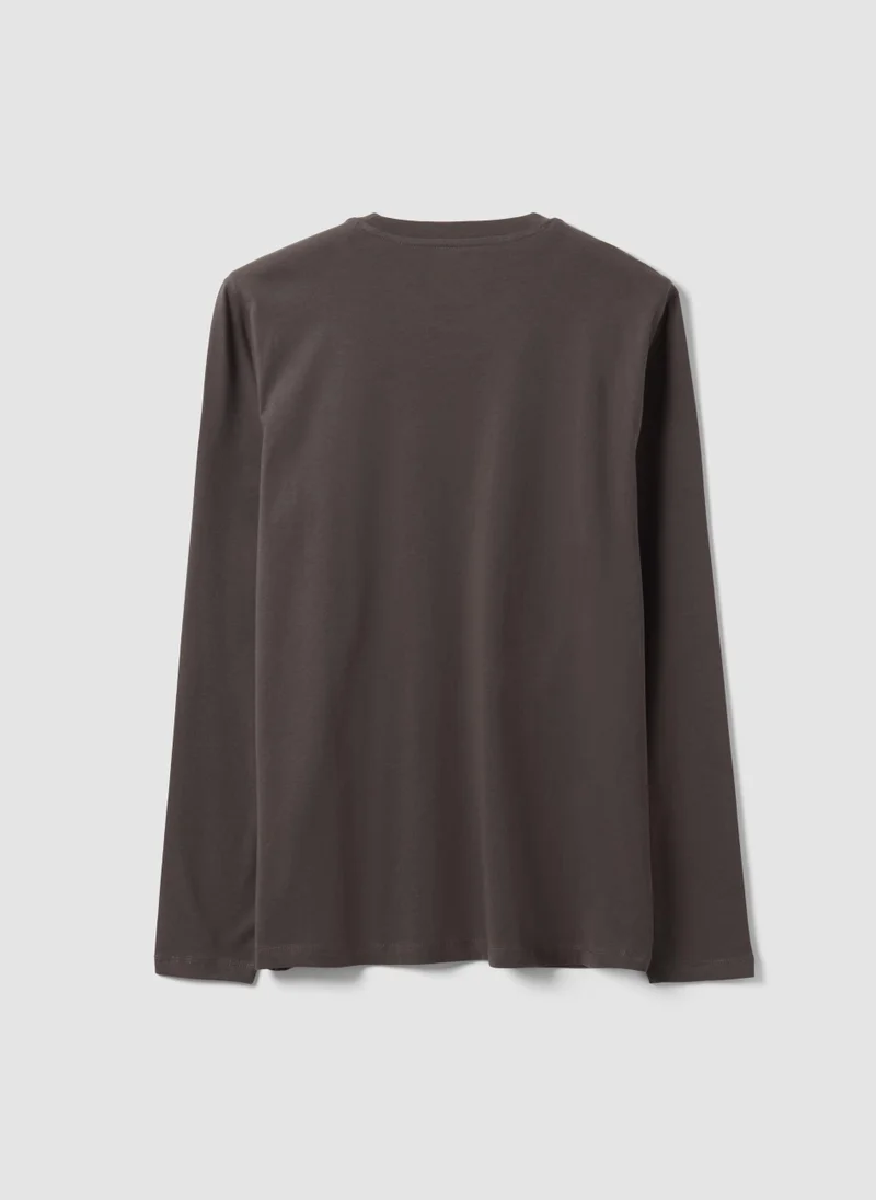 Ovs  OVS Grey Long-Sleeve Crew-Neck T-Shirt In 100% Organic Cotton for Men | Best Price UAE