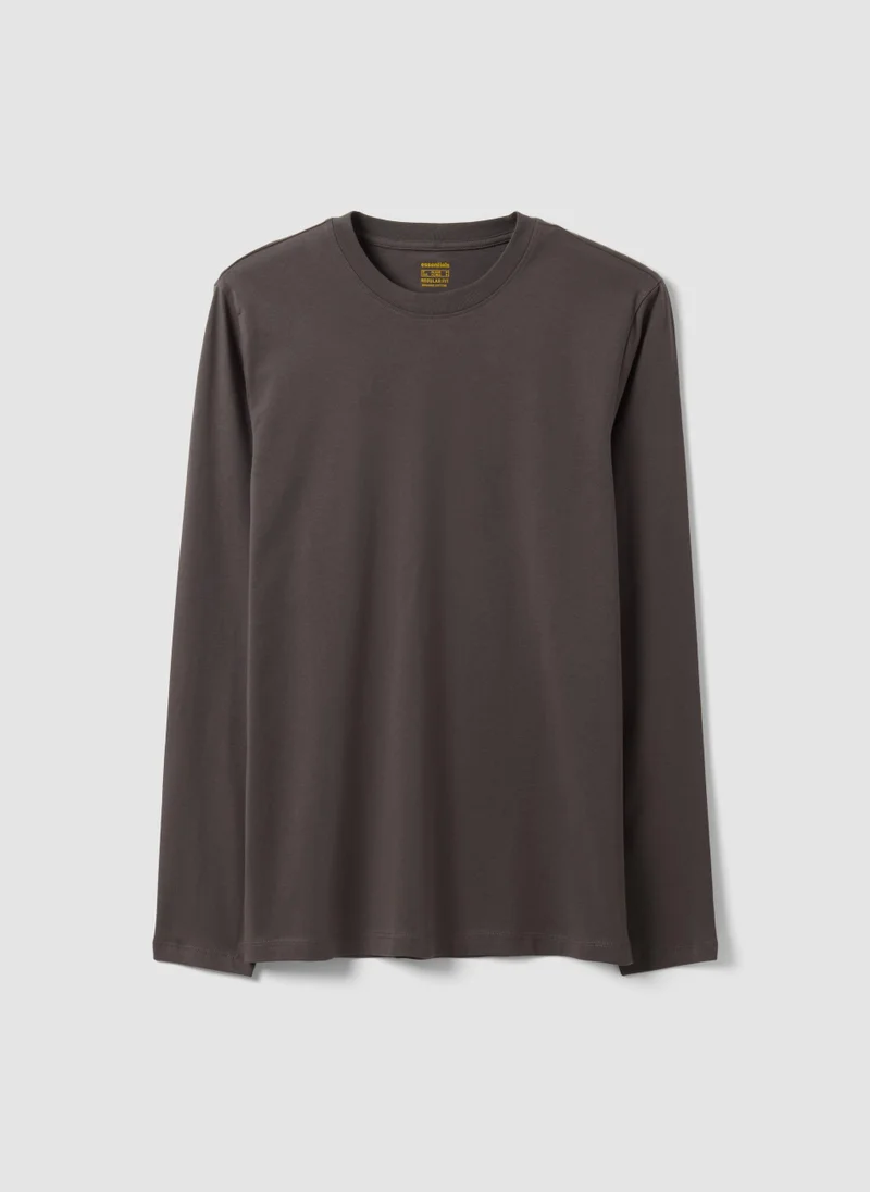 Ovs OVS Grey Long-Sleeve Crew-Neck T-Shirt In 100% Organic Cotton