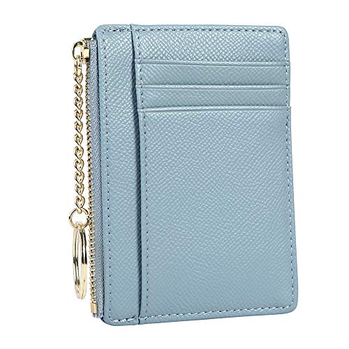 Cynure Women's 8 Cards Slim Minimalist Card Holder Coin Changes Purse Keychain Front Pocket Wallet, sky blue - Image 3