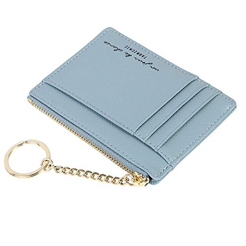 Cynure Women's 8 Cards Slim Minimalist Card Holder Coin Changes Purse Keychain Front Pocket Wallet, sky blue - Image 5
