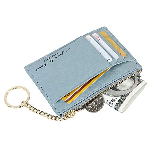 Cynure Women's 8 Cards Slim Minimalist Card Holder Coin Changes Purse Keychain Front Pocket Wallet, sky blue - Image 2