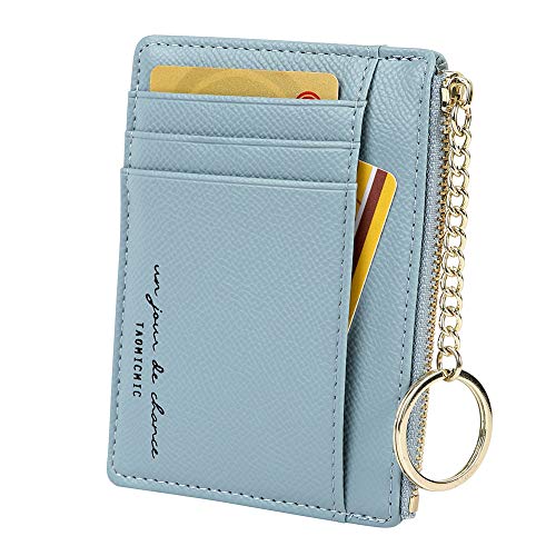 Cynure Women's 8 Cards Slim Minimalist Card Holder Coin Changes Purse Keychain Front Pocket Wallet, sky blue - Image 1