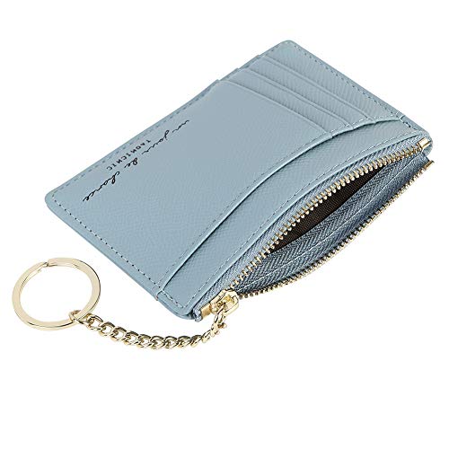 Cynure Women's 8 Cards Slim Minimalist Card Holder Coin Changes Purse Keychain Front Pocket Wallet, sky blue - Image 4