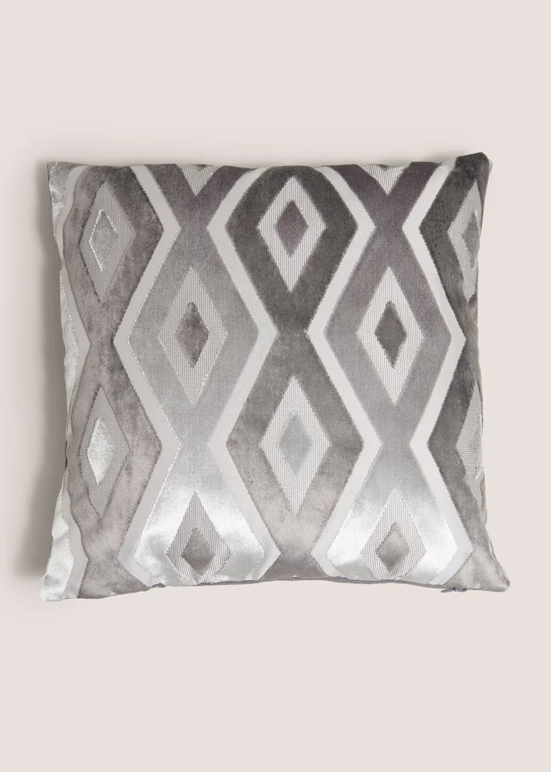 Matalan Grey Crushed Velvet Diamond Cushion