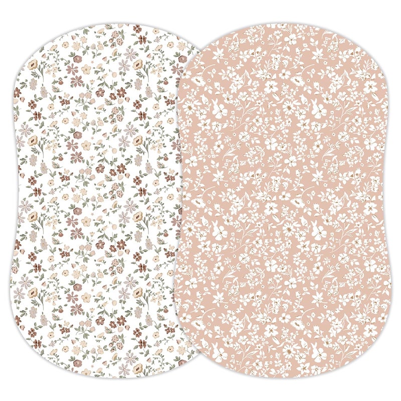 Sorrel + Fern Baby Bassinet Sheets Girl (Fleurette) 2-Pack - Fitted Bedside Bassinet Sheets - Buttery Soft Cotton Blend For Standard Mattress Pad - Compatible With Halo Bassinest - Image 1