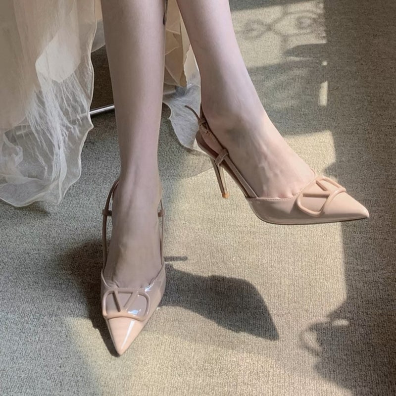 Summer Temperament High Heels Women'S French Thin Heels Pointed Toe Nude Strap Beautiful Baotou Sandals - Image 3