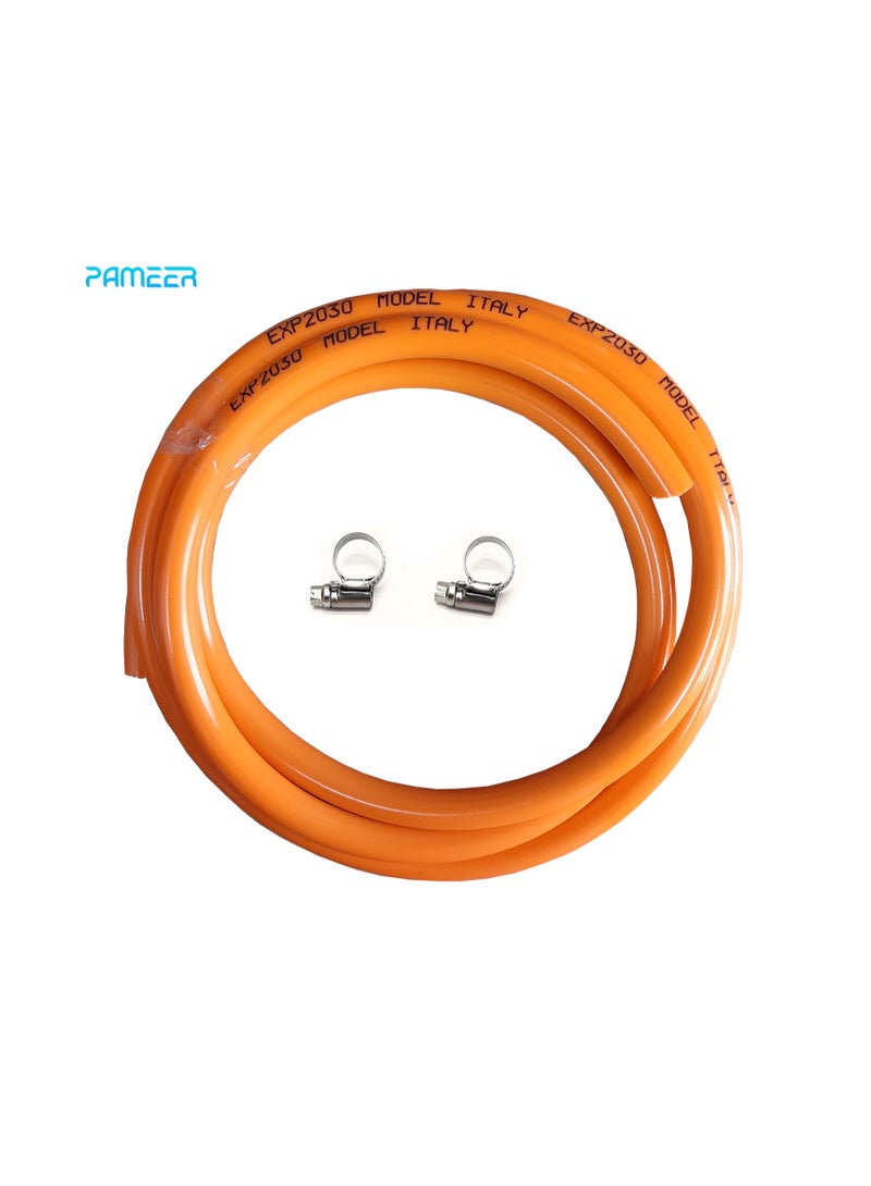 PAMEER Made in Italy, 1.8-meter Butane/propane LPG Gas Cylinder Hose Pipe 9mm internal bore with 2 clips, Hose Propane Butane LPG gas Pipe for outdoor Camping Barbecue party, BBQ set, Connection Kit for LP/LPG. - Image 1