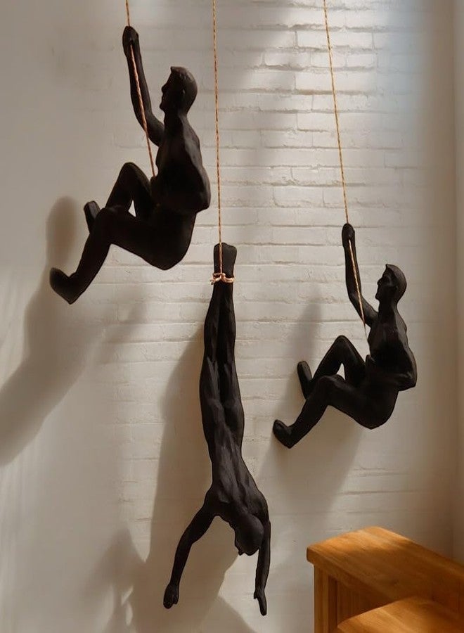 Karigaari India Rock Climbing Men Sculpture Wall Hanging (Set of 3) I Wall Art I Wall Decor I Black - Image 2
