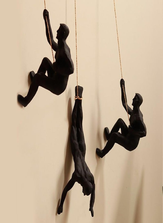 Karigaari India Rock Climbing Men Sculpture Wall Hanging (Set of 3) I Wall Art I Wall Decor I Black - Image 4