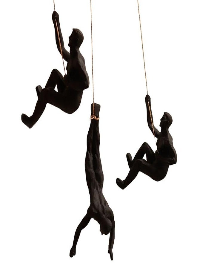 Karigaari India Rock Climbing Men Sculpture Wall Hanging (Set of 3) I Wall Art I Wall Decor I Black - Image 3