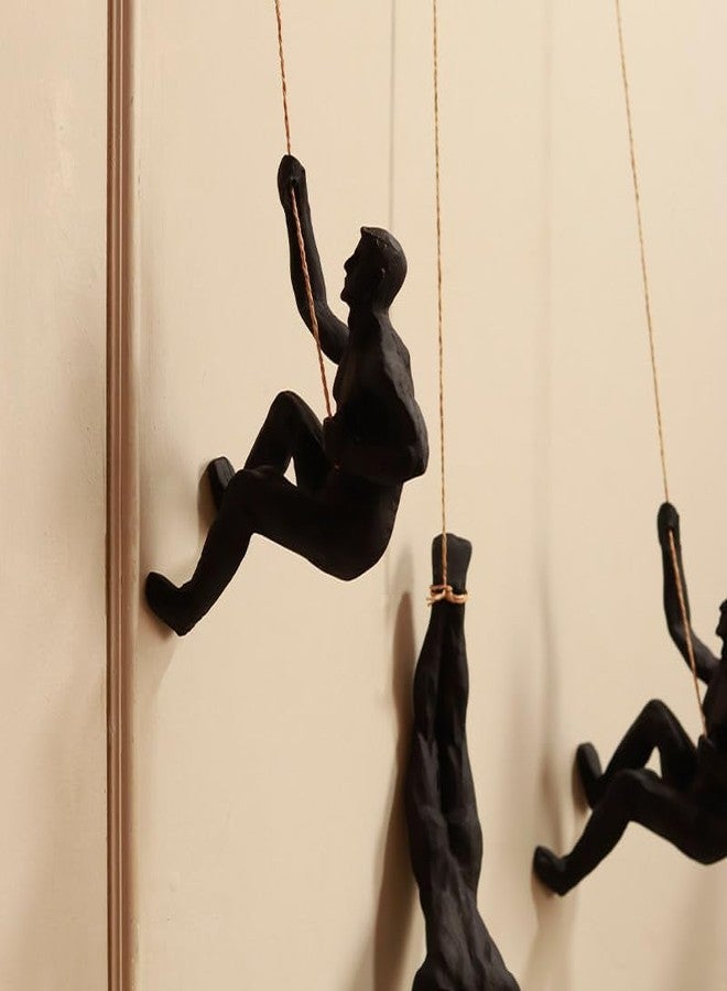 Karigaari India Rock Climbing Men Sculpture Wall Hanging (Set of 3) I Wall Art I Wall Decor I Black - Image 5