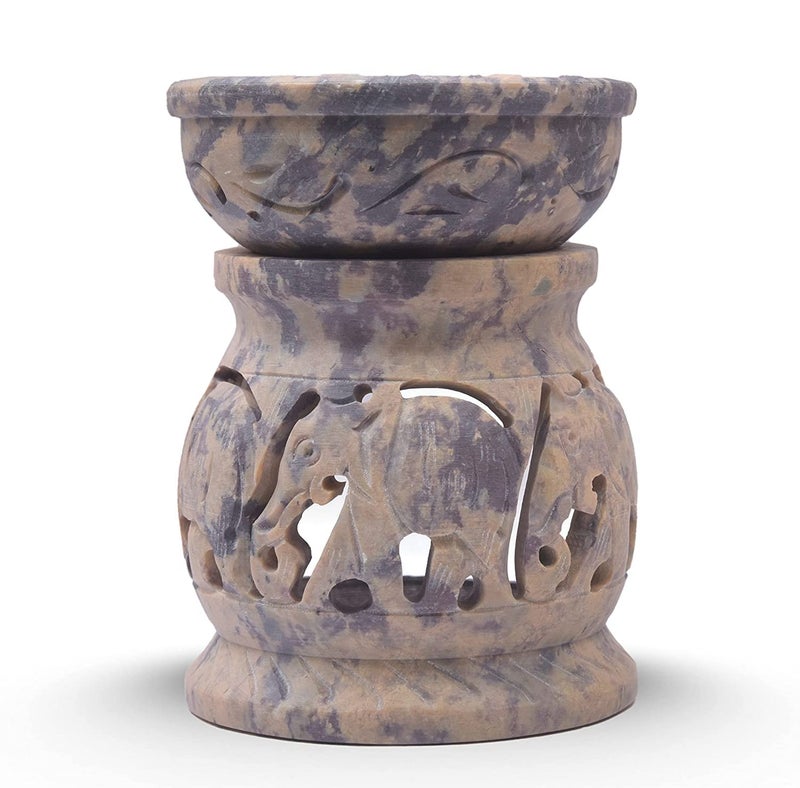 IYBHandcrafted Soapstone Elephant Carving Aroma Burner Oil Diffuser for Gifting Meditation Aromatherapy Home Decor etc - Image 1