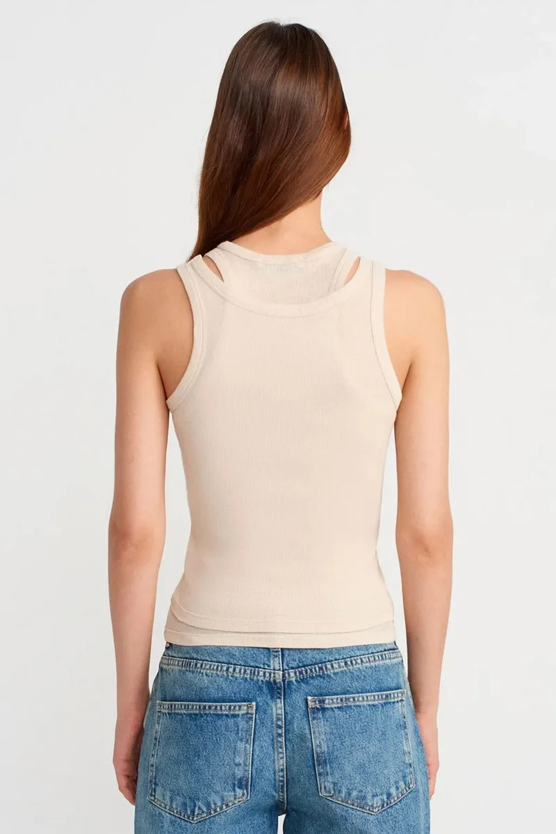 Dilvin Beige Natural DILVIN Cotton Ribbed Crop Cami for Women | Best Price UAE