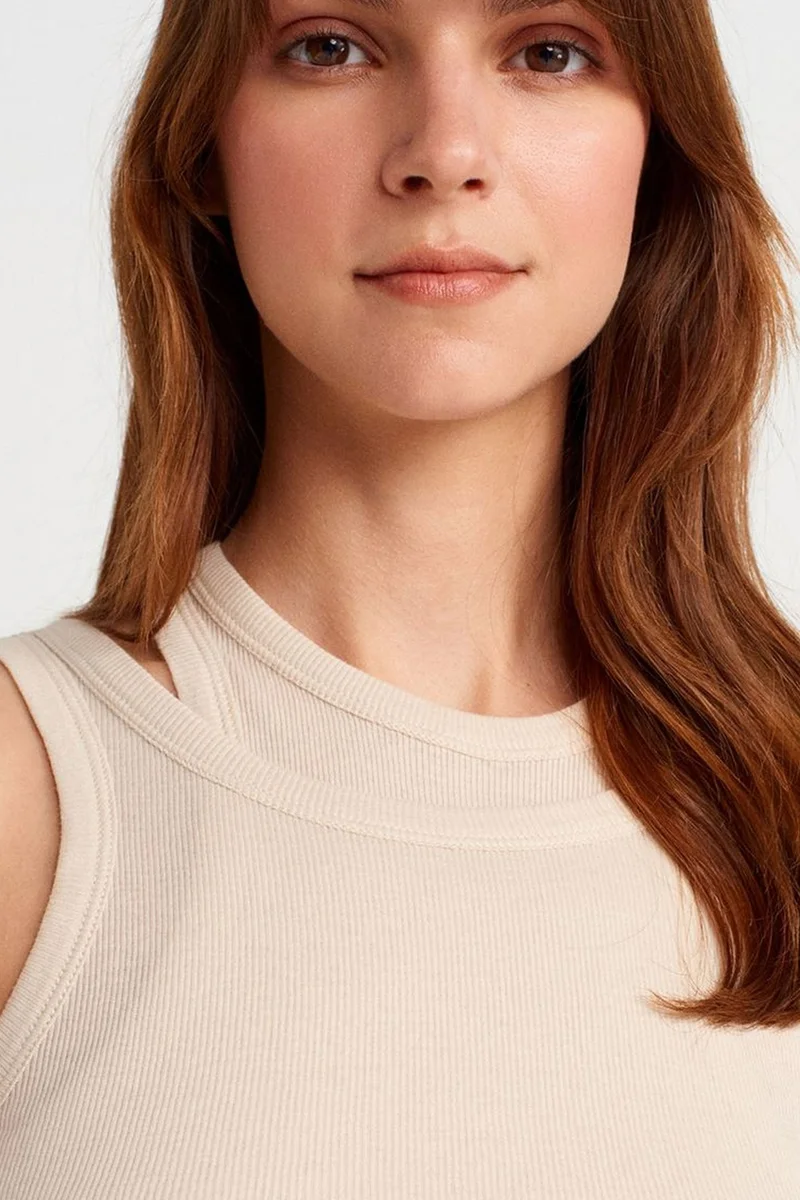 Dilvin Beige Natural DILVIN Cotton Ribbed Crop Cami for Women | Best Price UAE
