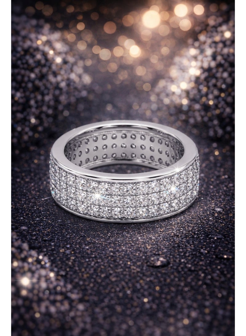 Fine Silver 925 Sterling Silver Women's 3-Row Full Eternity Band Ring with Cubic Zirconia - Image 2