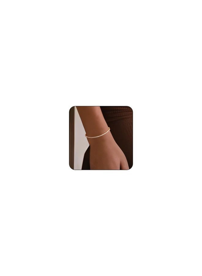 REHANDLE Adjustable Tennis Bracelets for Women Gold/Silver Dainty 14K Gold Plated Cubic Zirconia Bracelets for Women CZ Bling Diamond Bracelet for Prom Wedding 6-7Inch, One Size, Stone, no gemstone - Image 1