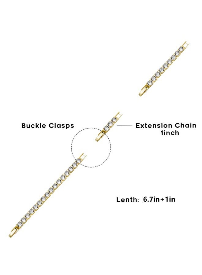 REHANDLE Adjustable Tennis Bracelets for Women Gold/Silver Dainty 14K Gold Plated Cubic Zirconia Bracelets for Women CZ Bling Diamond Bracelet for Prom Wedding 6-7Inch, One Size, Stone, no gemstone - Image 4
