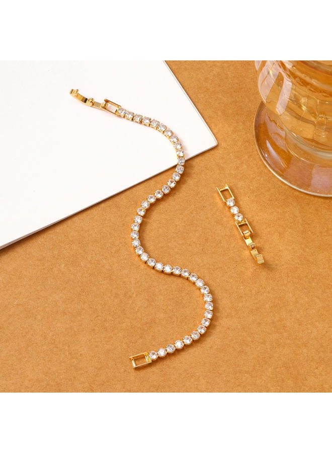 REHANDLE Adjustable Tennis Bracelets for Women Gold/Silver Dainty 14K Gold Plated Cubic Zirconia Bracelets for Women CZ Bling Diamond Bracelet for Prom Wedding 6-7Inch, One Size, Stone, no gemstone - Image 3