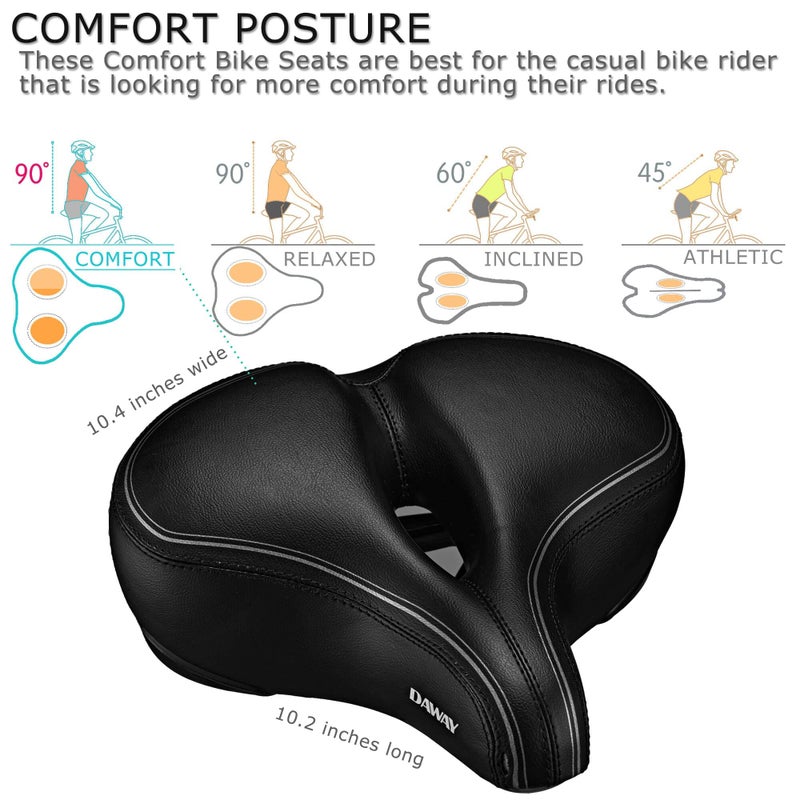DAWAY C30i Comfortable Oversized Bike Seat - Memory Foam Padded Exercise Bicycle Saddle for Peloton, Stationary, Mountain, Road Bikes - Extra Wide Replacement Cushion for Men Women Comfort, Great Gift - Image 3